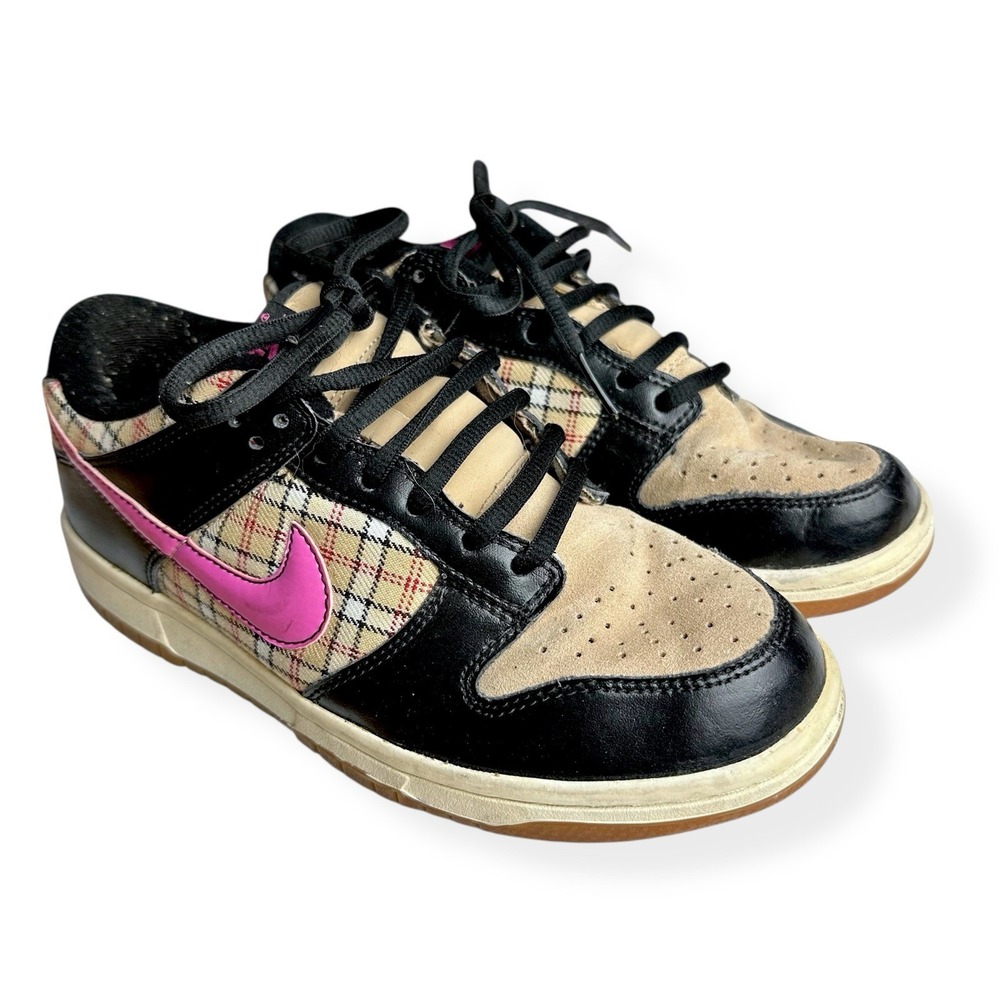 Nike Dunk Low Girls‎ Shoes Plaid Size 5 Hemp/Pinkfire Ii-Sail-Light Brown 2008 - Picture 2 of 13
